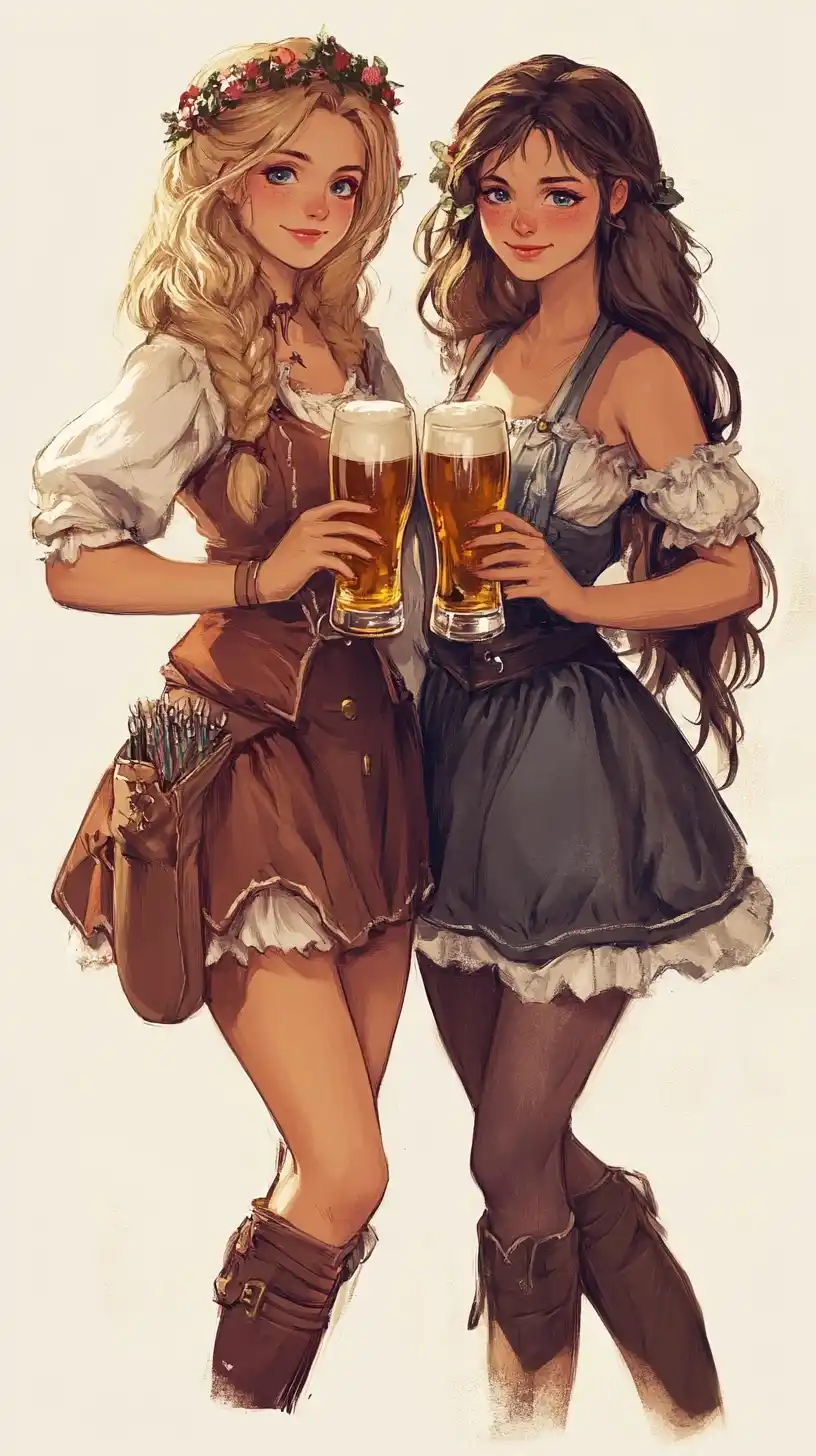 Bavarian Girls with Beer Midjourney提示词