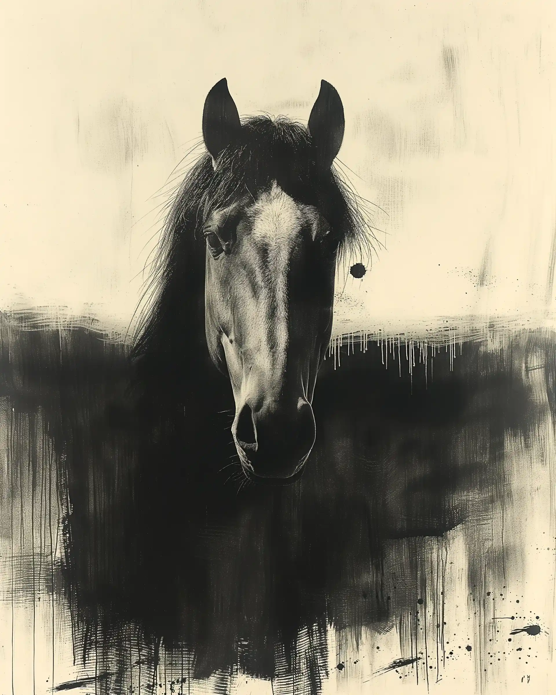 Watercolor Horse on Leaf Midjourney提示词