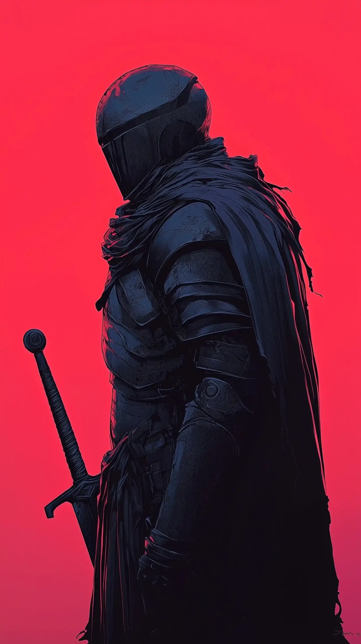 Minimalist Dark Knight Art Midjourney提示词