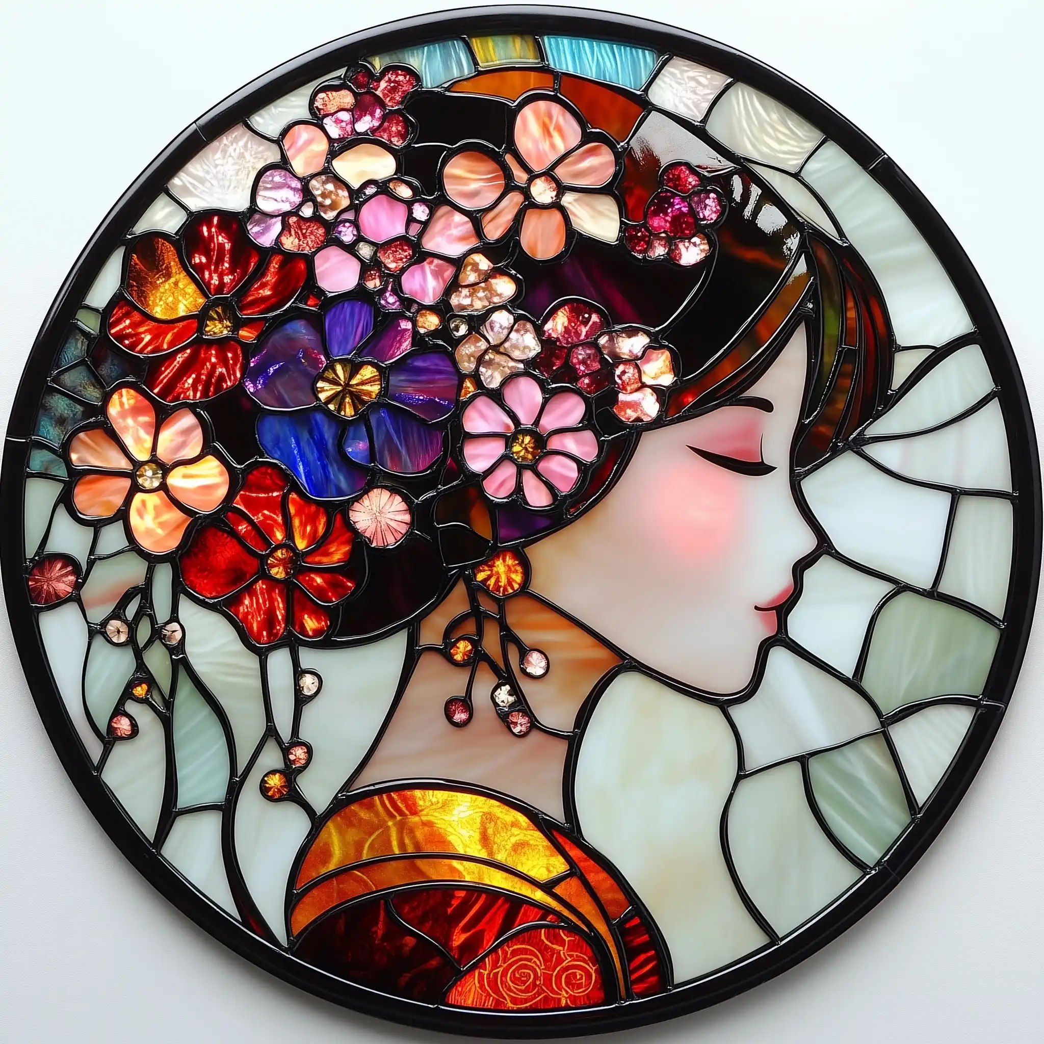 Stained Glass Kimono Blossom Midjourney提示词