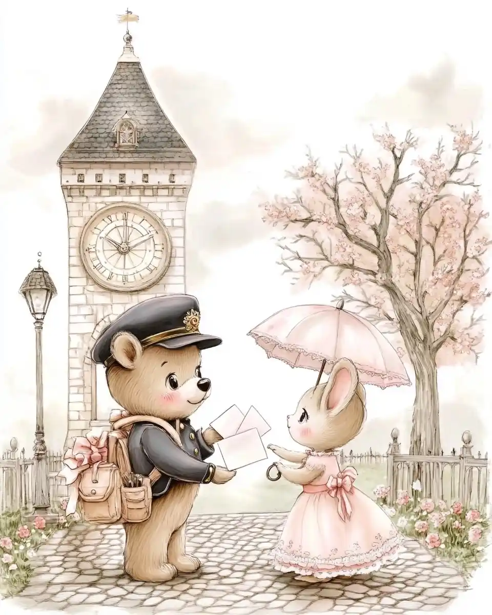 Bear Postman by Clock Tower Midjourney提示词