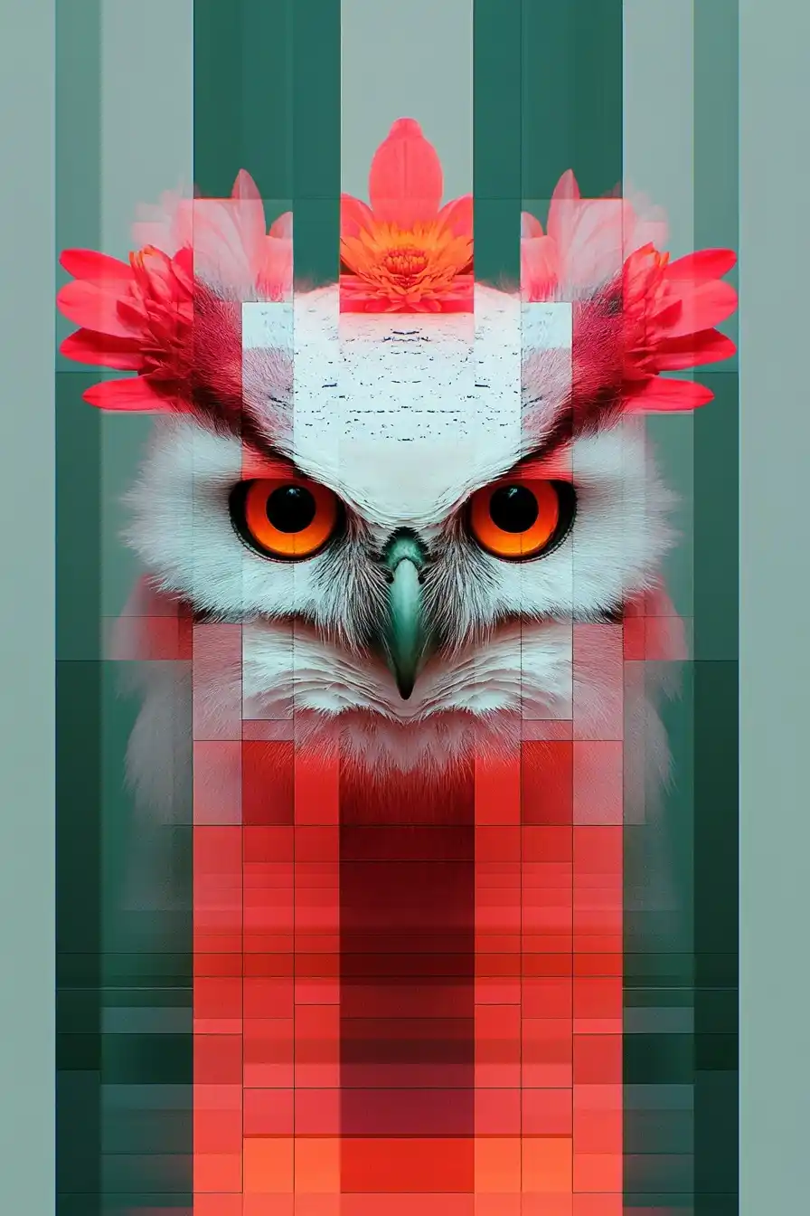 Neo-Floral Cyber Owl Circuitry Midjourney提示词