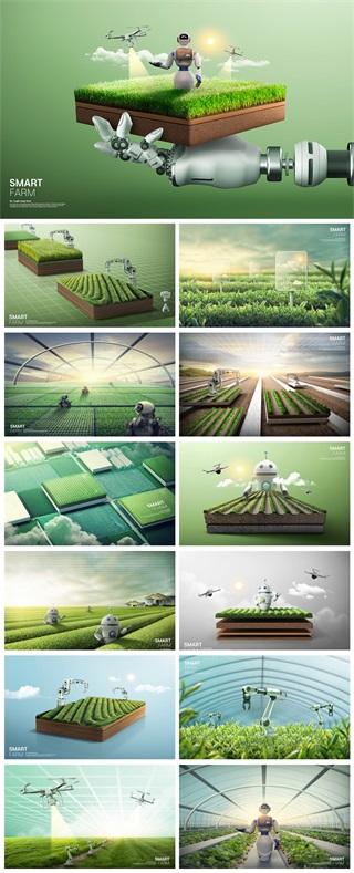 13款农场农业蔬菜大棚智能科技背景PSD格式2022923
