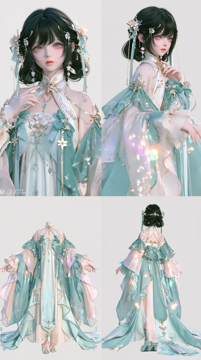 3D Hanfu Girl Sheet Midjourney提示词