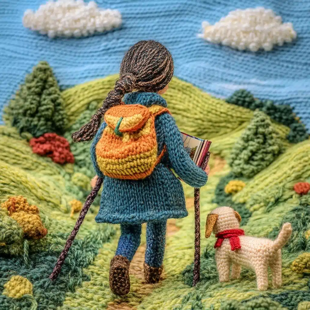 Knit Landscape with Girl Midjourney提示词