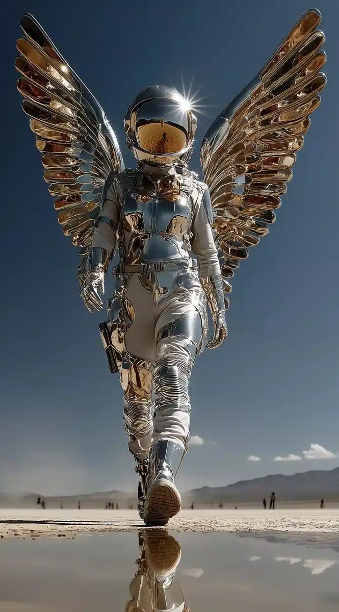 Silver Angel Over Desert Midjourney提示词