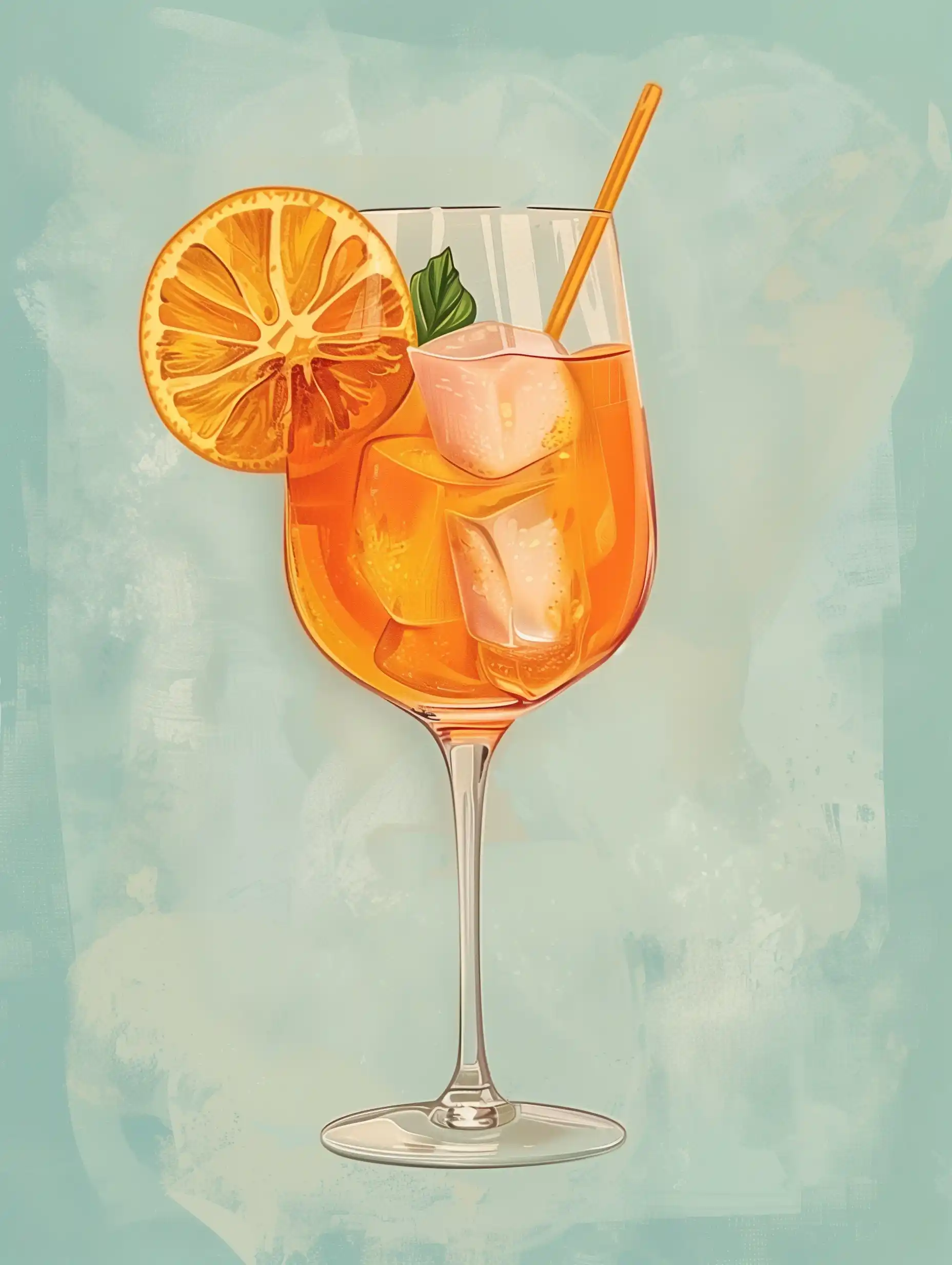 Pastel Aperol Spritz Illustration Midjourney提示词