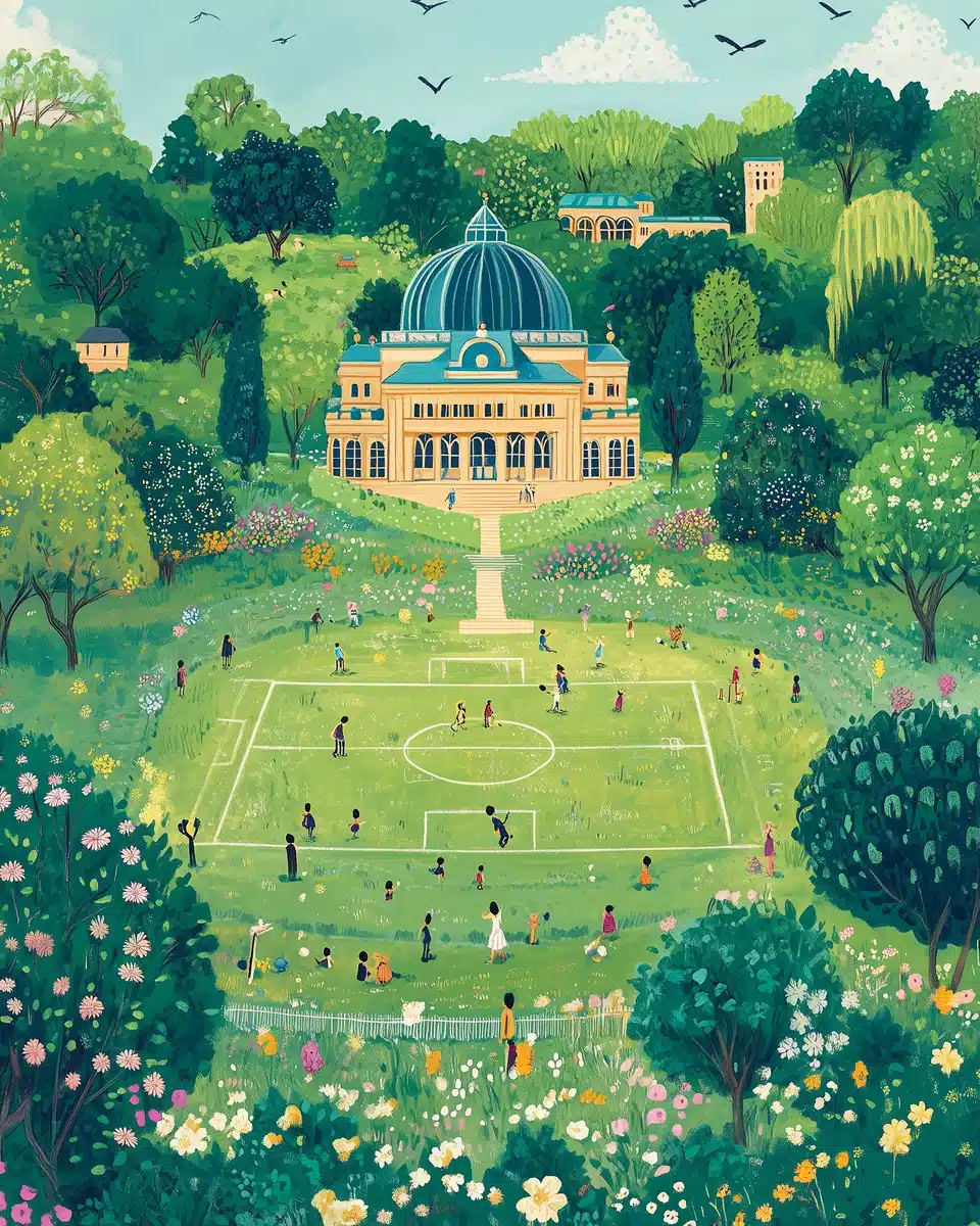 Cartoon Sports Park Scene Midjourney提示词