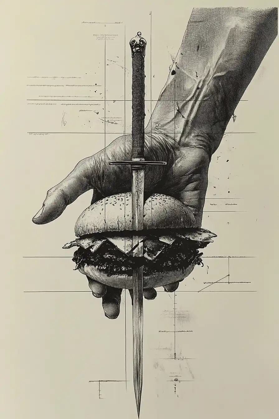 Medical Diagram Hand and Hamburger Midjourney提示词
