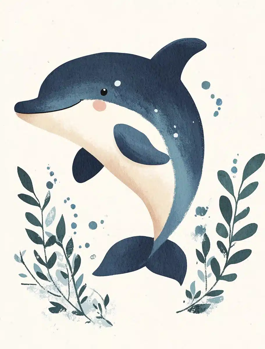 Folk Art Dolphin Illustration Midjourney提示词