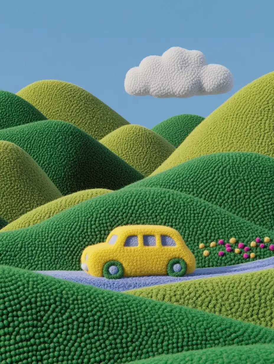 Felted Landscape with Cars Midjourney提示词