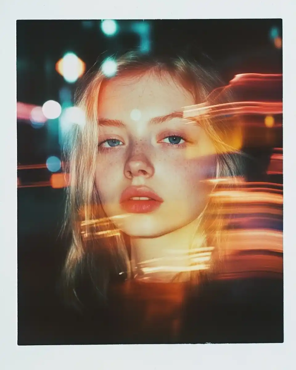 Futuristic City Girl Polaroid Midjourney提示词