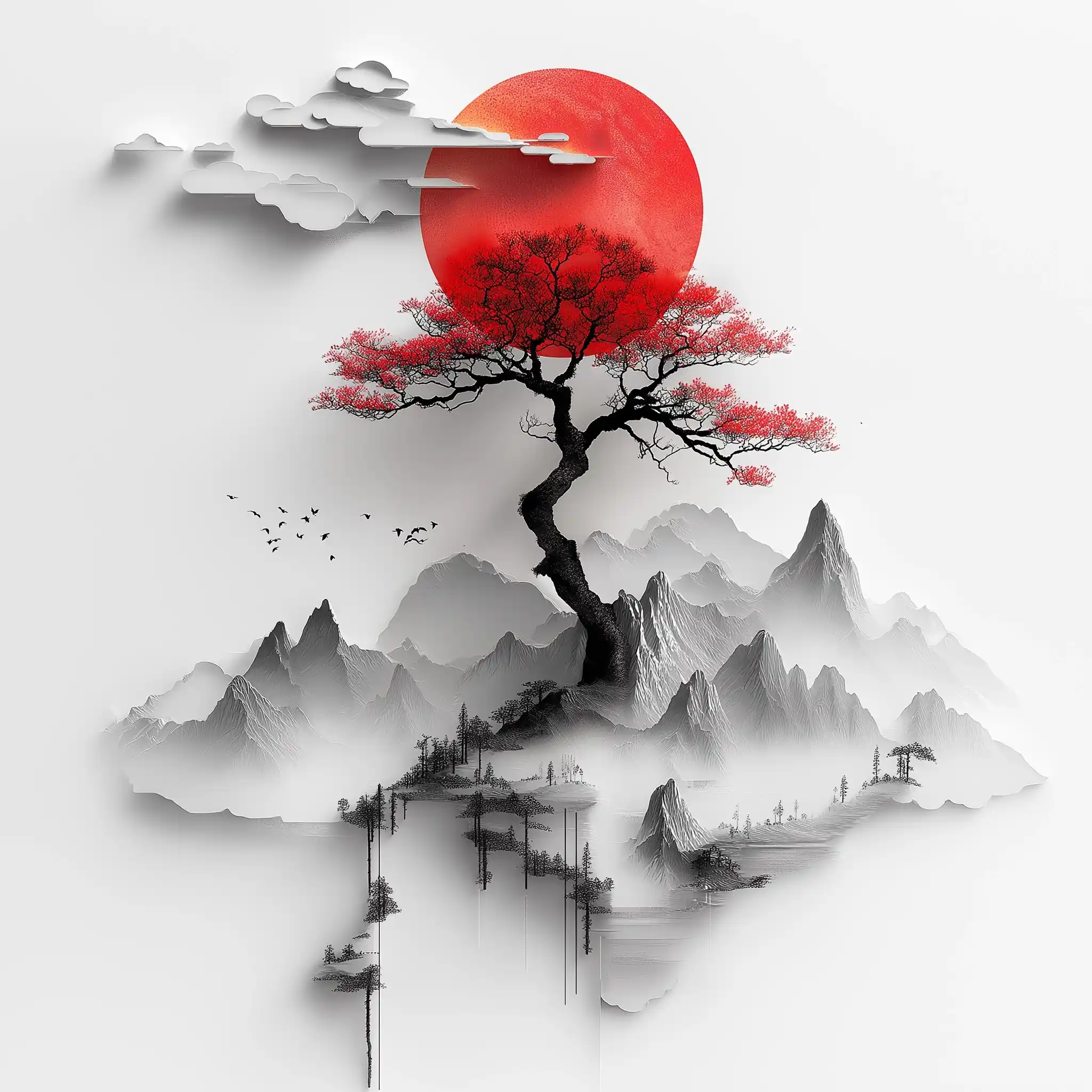 Abstract Tree with Mountains Midjourney提示词