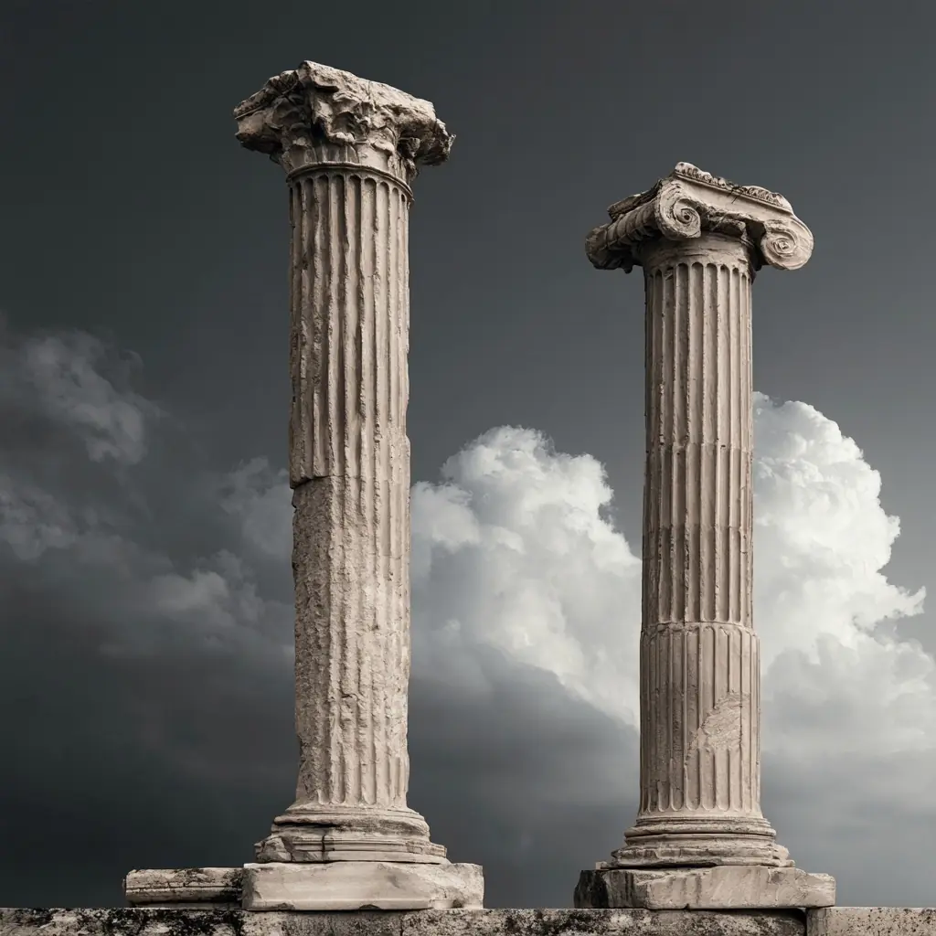 Monochromatic Ruined Greek Pilasters Midjourney提示词