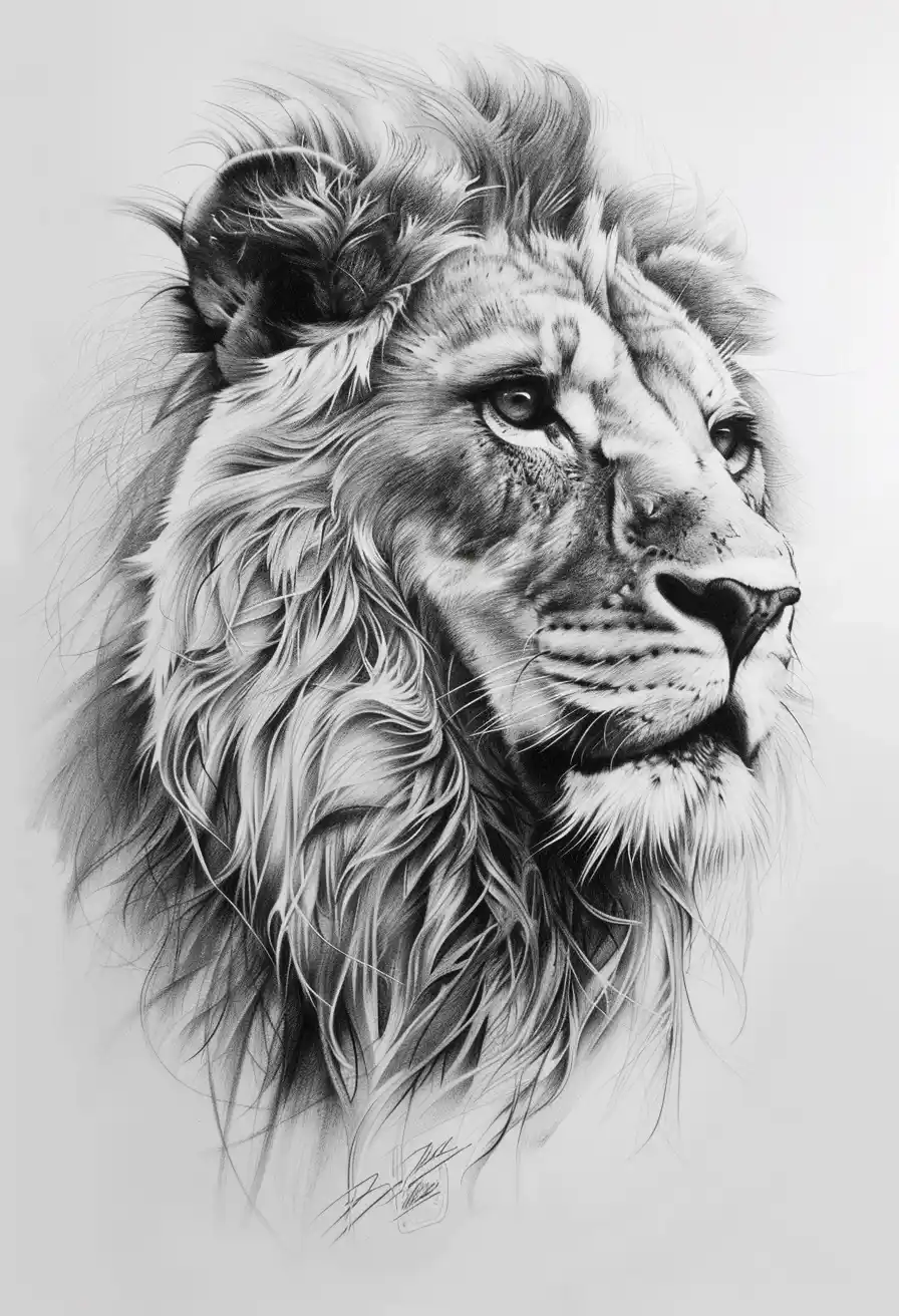 Realistic Lion Tattoo Portrait Midjourney提示词