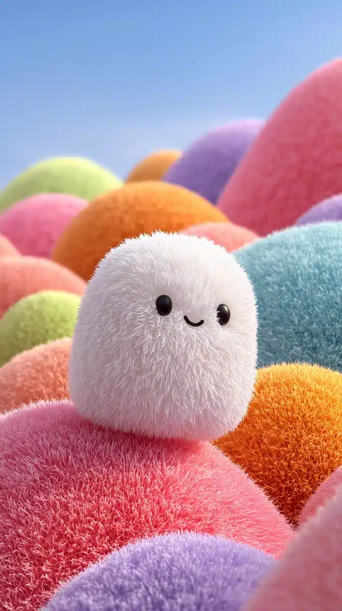 Fluffy Character Among Pastel Hills Midjourney提示词