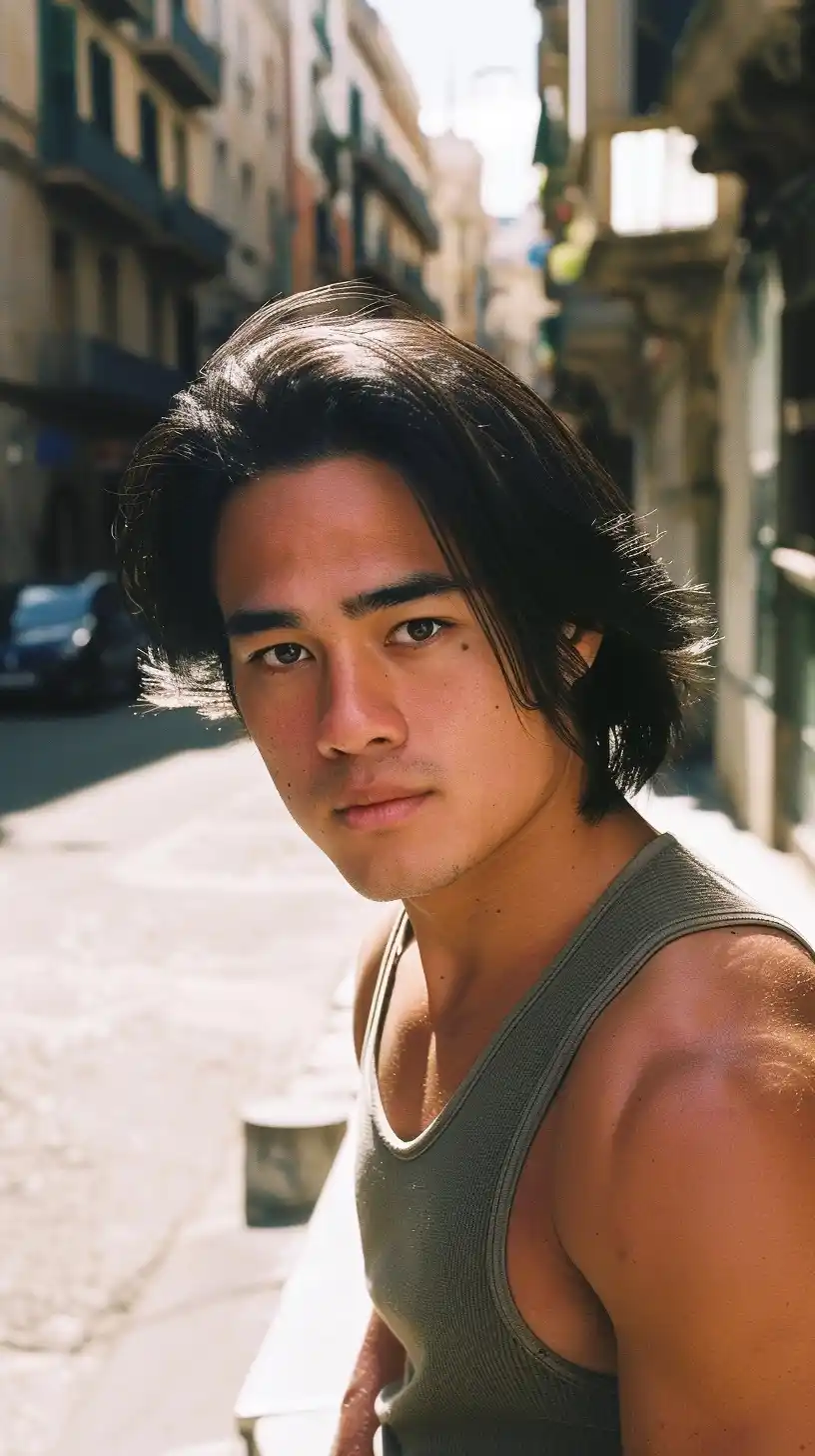 Charles Melton Barcelona Biking Midjourney提示词