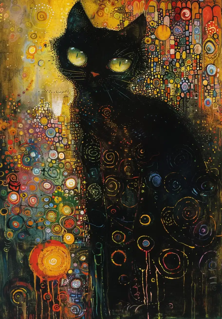 Klimt-Inspired Cat Portrait Midjourney提示词