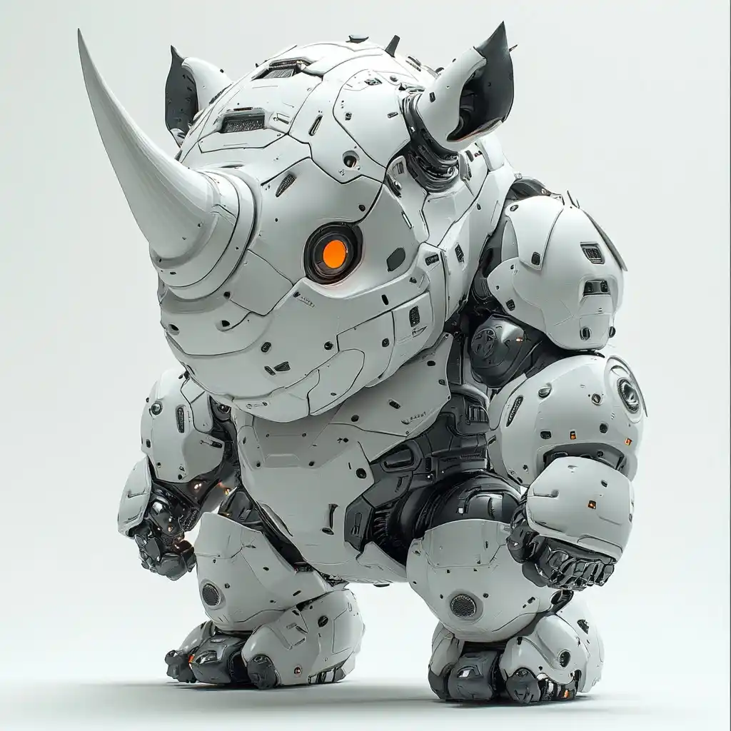 Minimalist Titanium Rhinoceros Robot Midjourney提示词