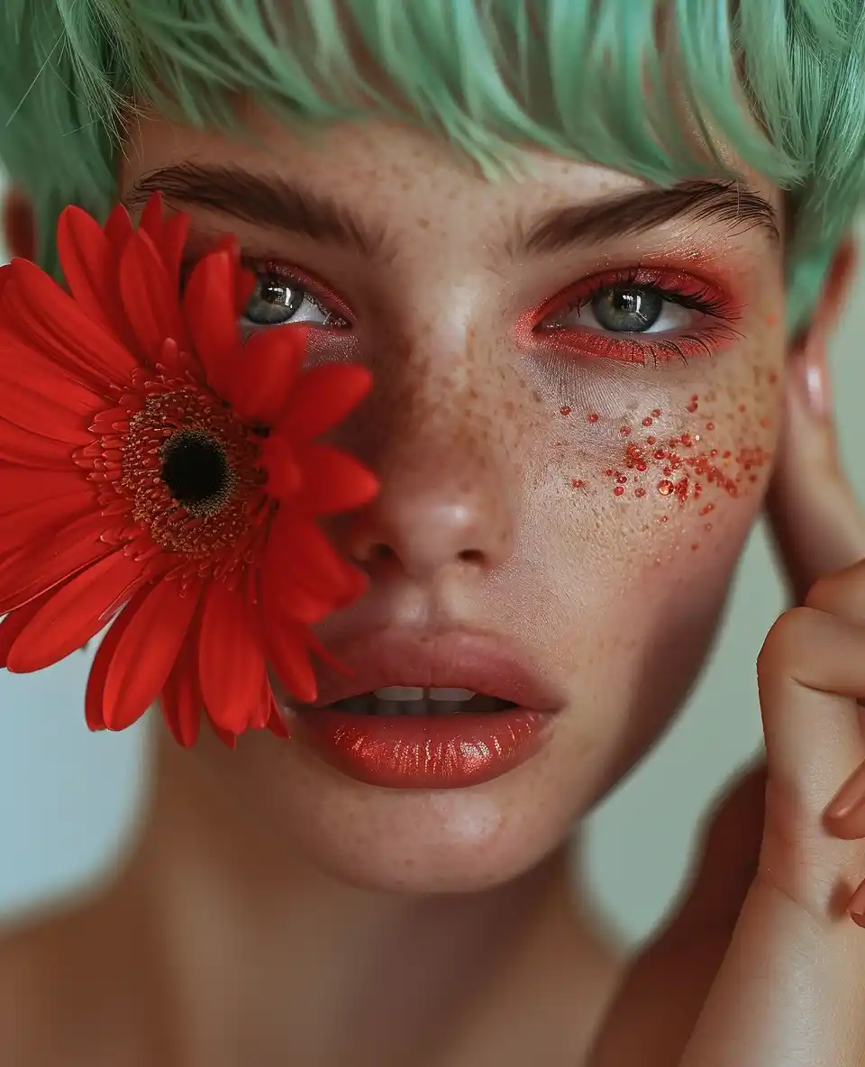 Beauty Model with Flower Midjourney提示词
