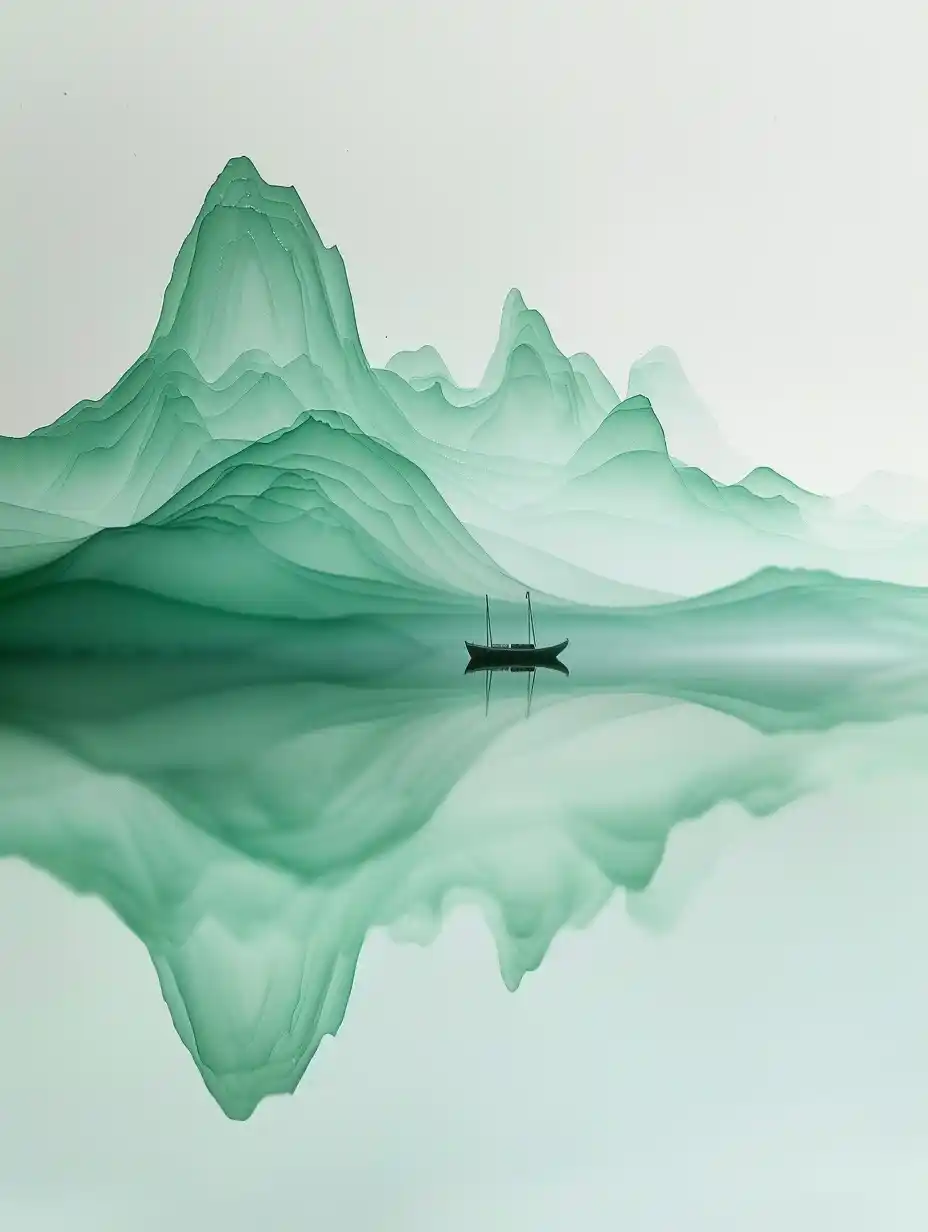 Minimalist Mountain Reflection Midjourney提示词