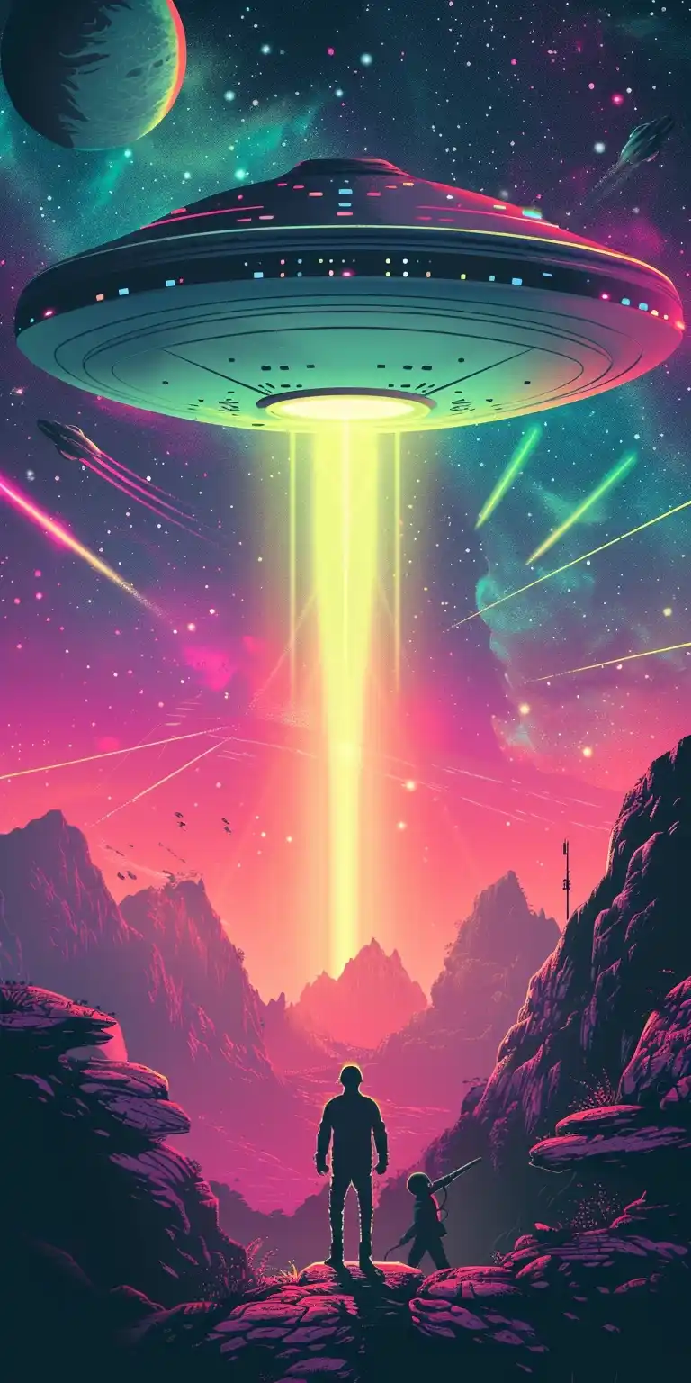 Retro UFO Invasion Poster Midjourney提示词