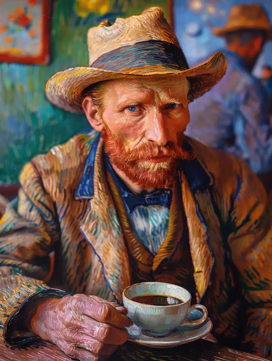 Vincents Caf Scene Hyperrealism Midjourney提示词