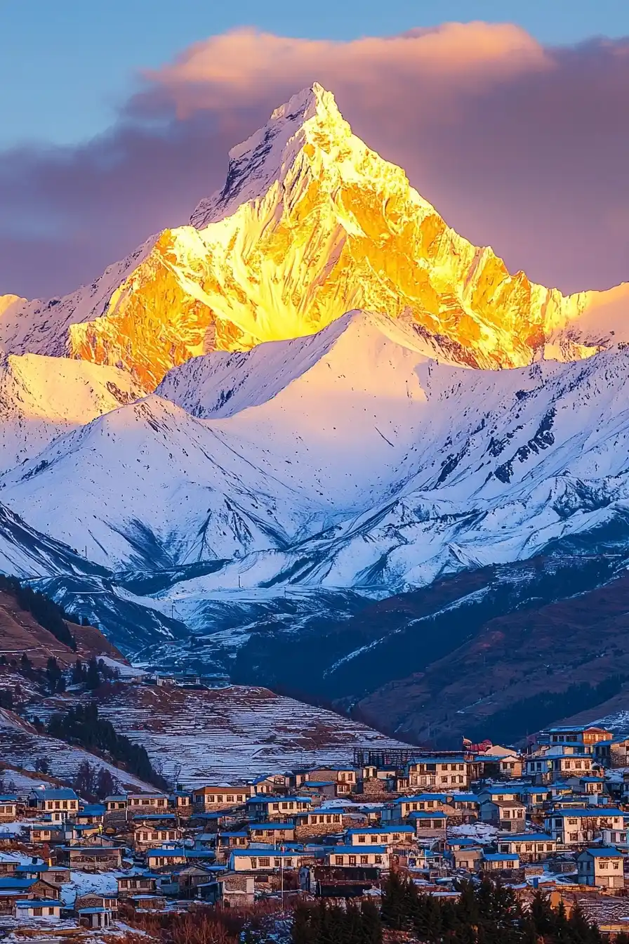 Golden Sunset Over Mountains Midjourney提示词