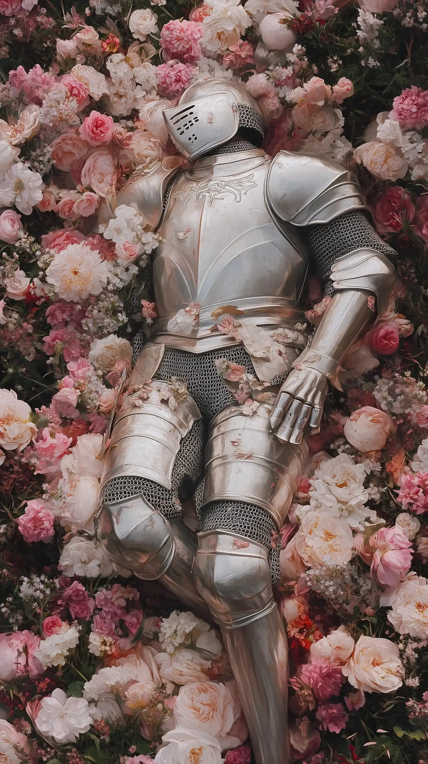 Knight Resting in Flowers Midjourney提示词