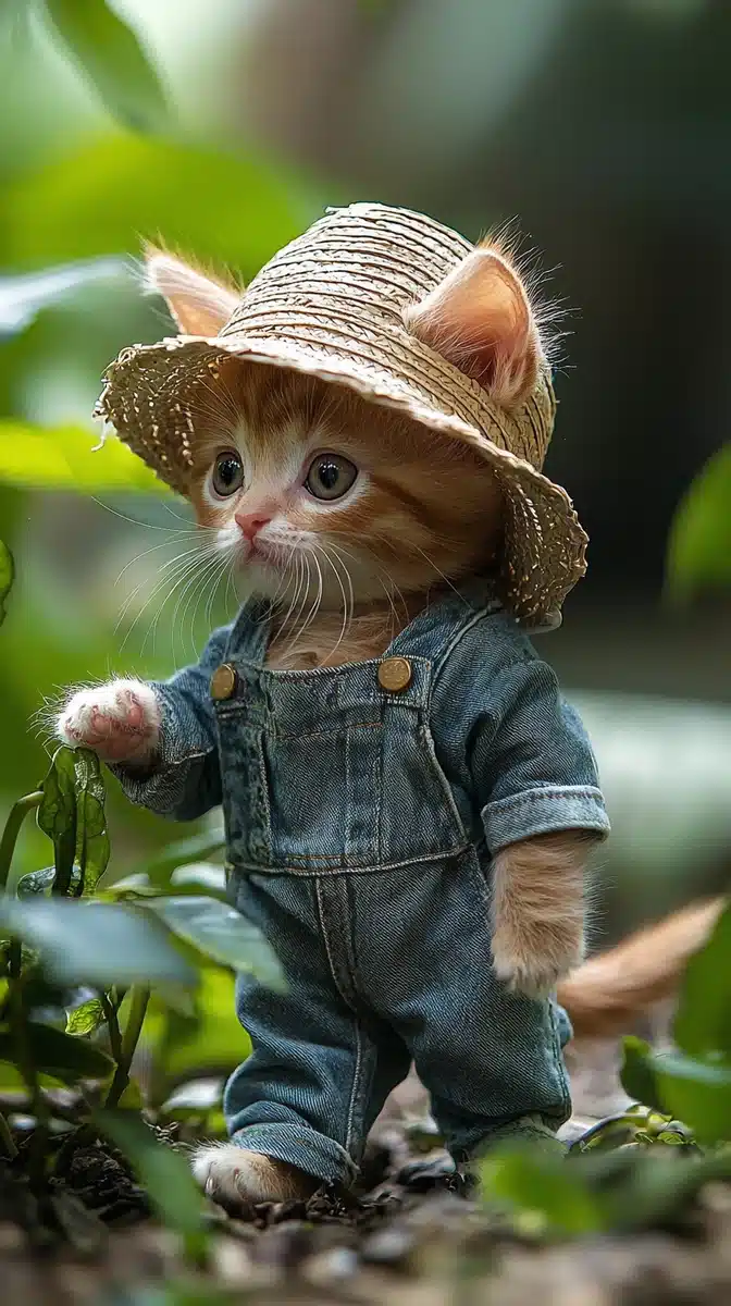 Curious Kitten in Overalls Midjourney提示词
