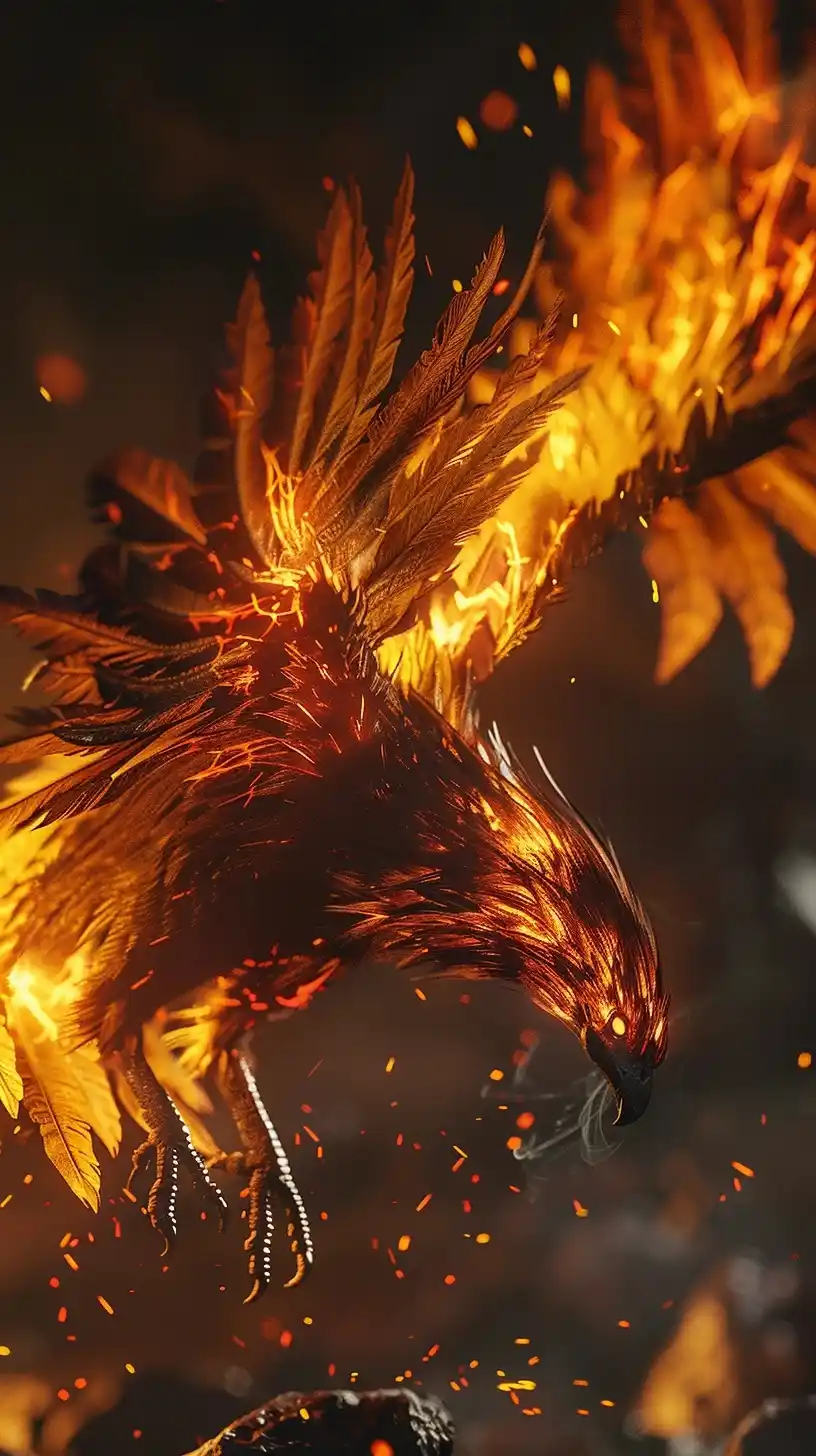Fiery Phoenix Rebirth Cinematic Midjourney提示词