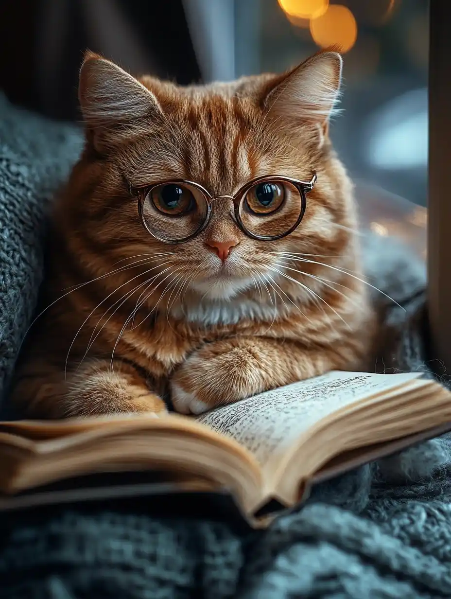 Cat in Glasses Portrait Midjourney提示词
