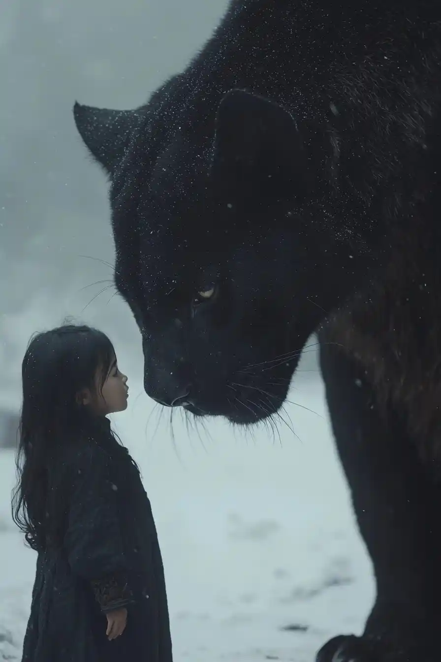 Realistic Photography Girl and Panther Midjourney提示词