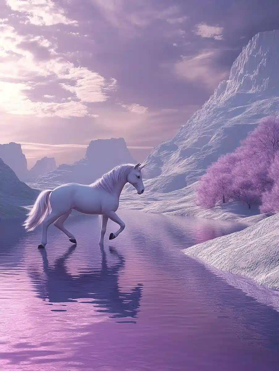 Unicorn by Serene Lake Midjourney提示词