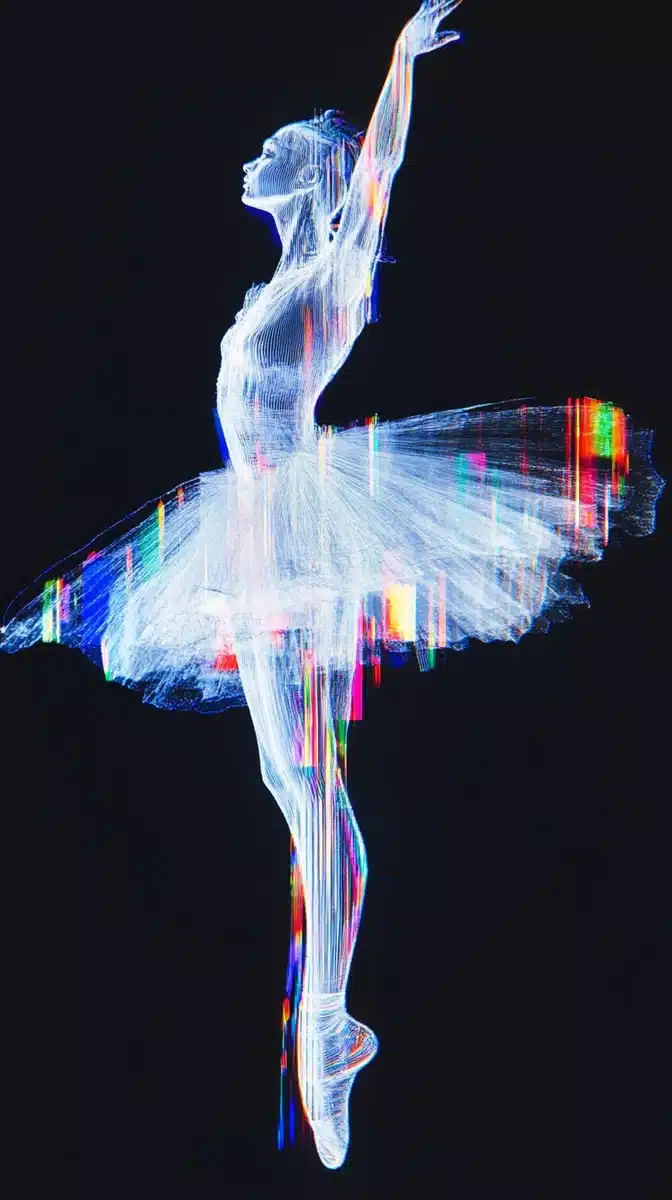 Abstract Holographic Ballerina Performance Midjourney提示词