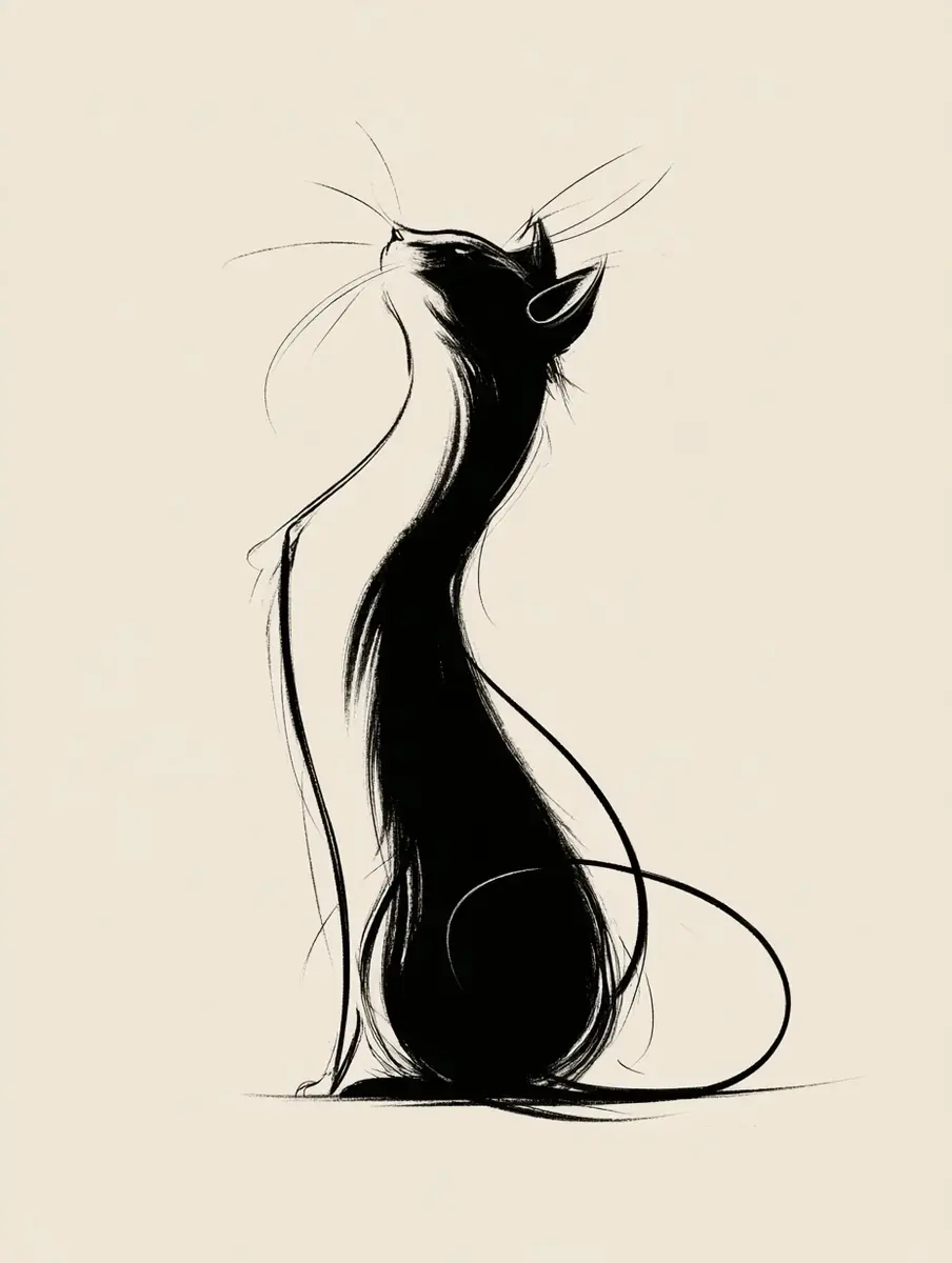 Illustrated Simple Cat Scene Midjourney提示词