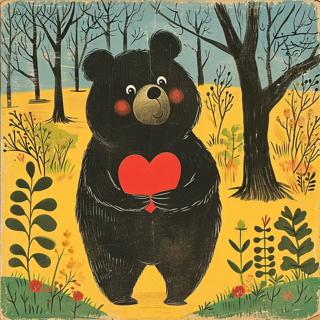 Retro Bear Heart Midjourney提示词