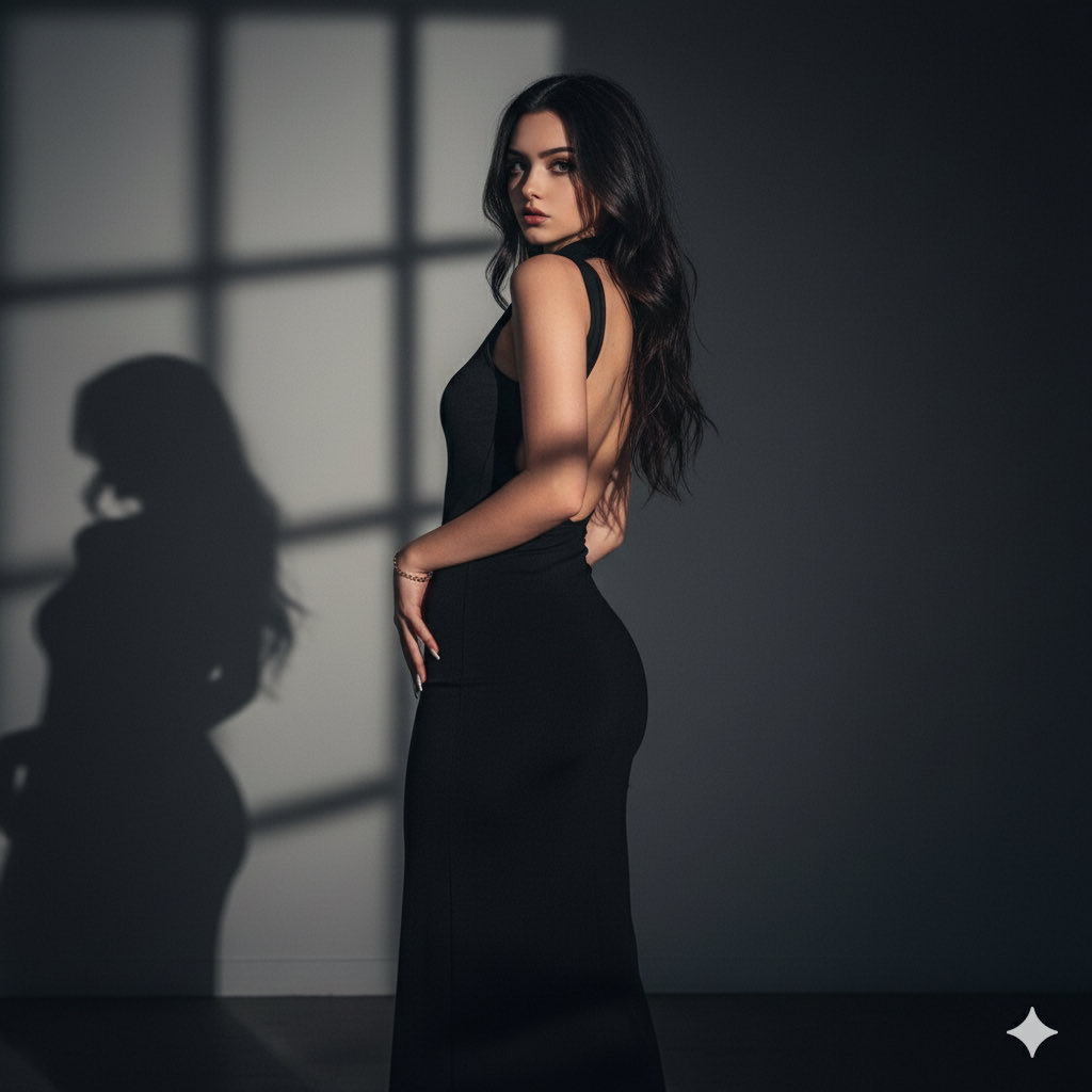 Elegant Woman in Black Dress - Fashion Photography Portrait Nano Banana提示词