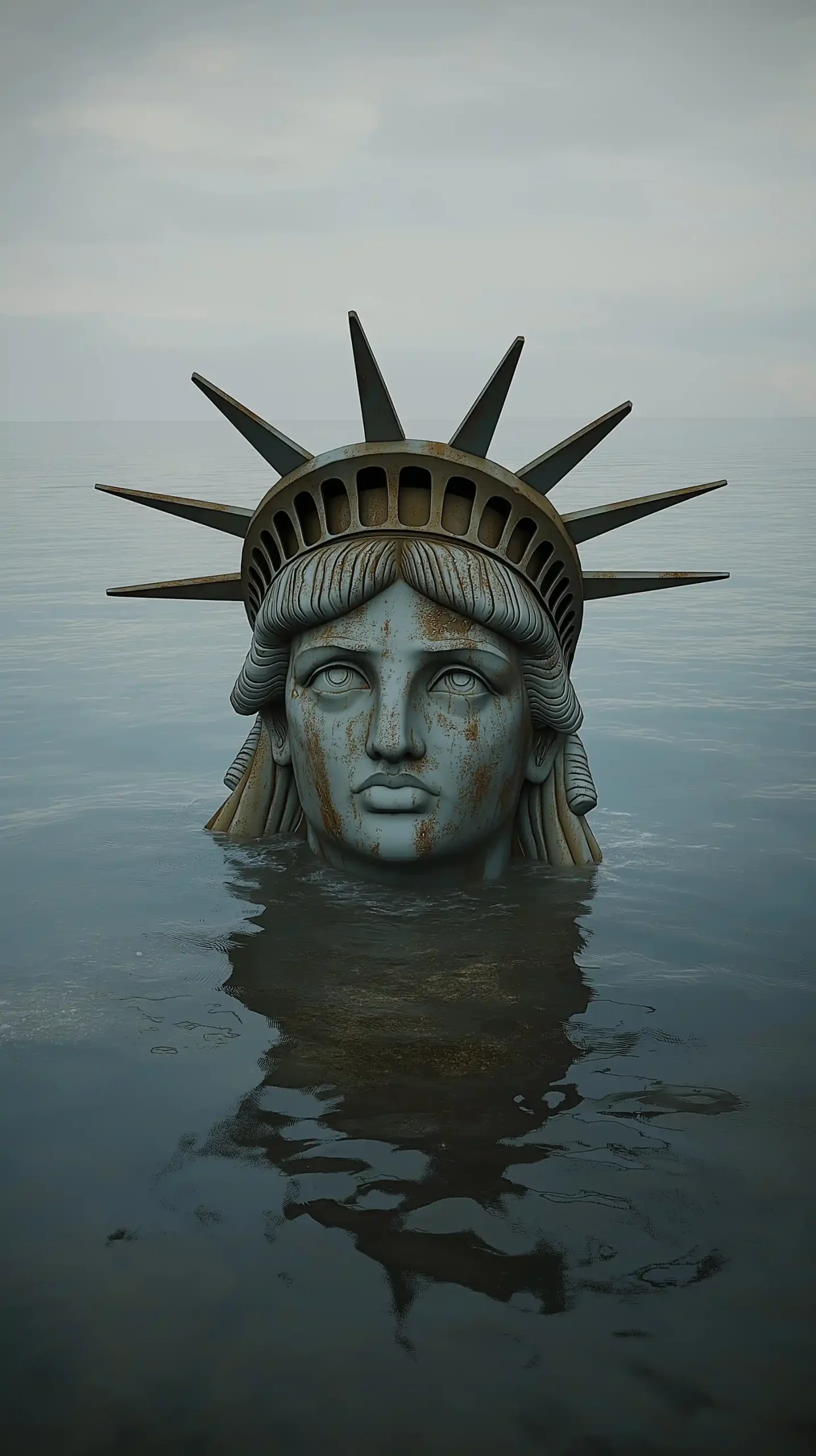 Submerged Liberty in Decay Midjourney提示词