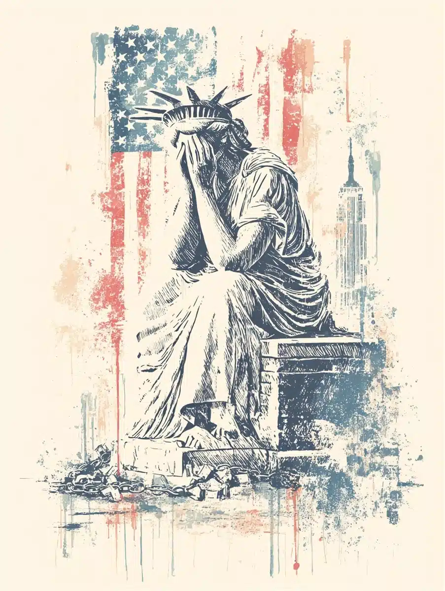 Despairing Liberty T-Shirt Design Midjourney提示词