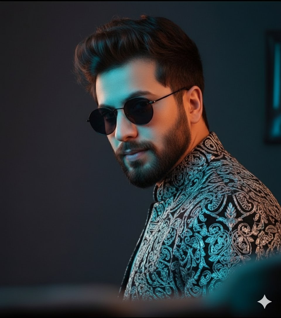 Fashion Portrait: Man in Embroidered Jacket & Sunglasses Nano Banana提示词