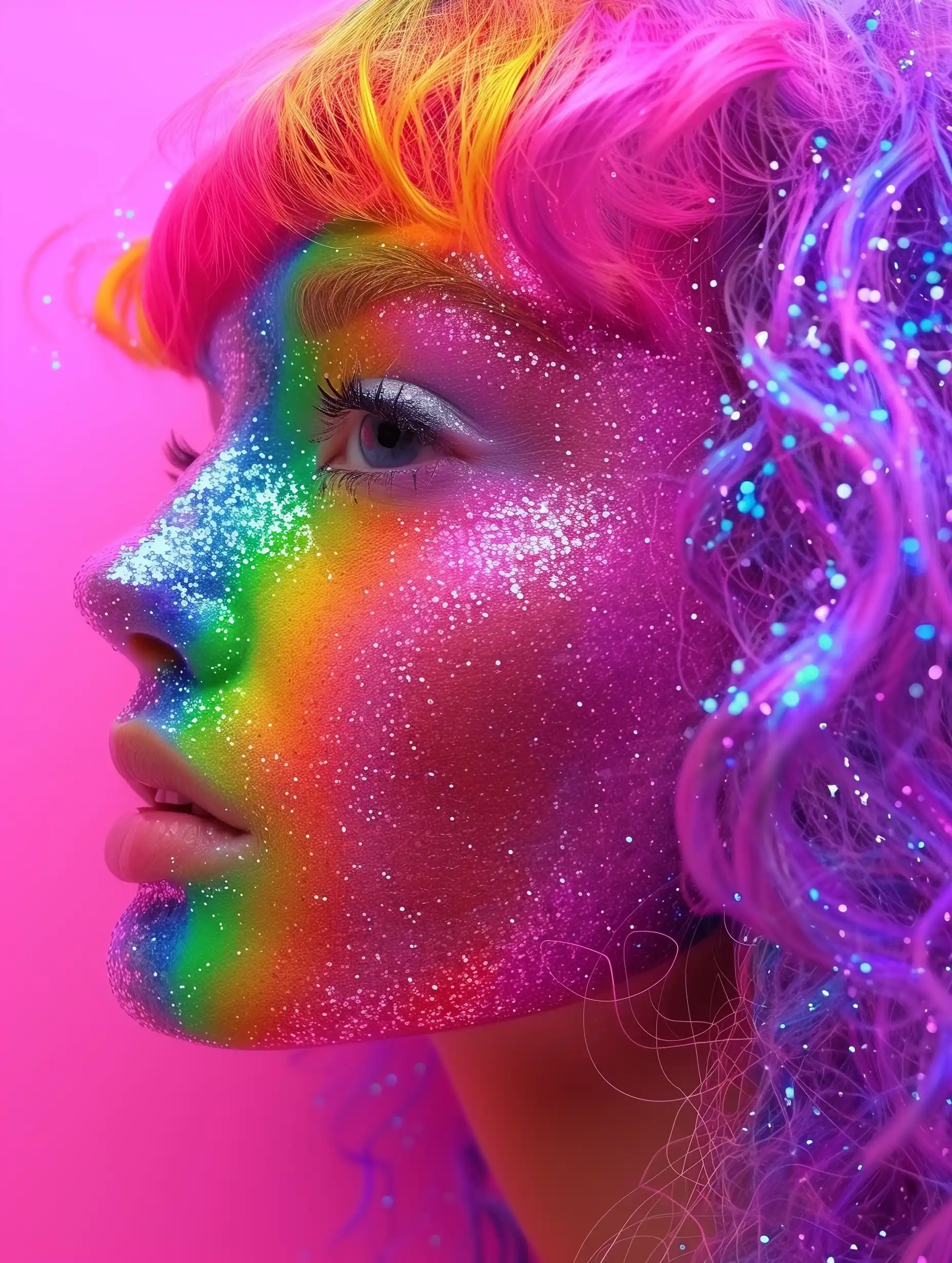 Rainbow Sparkle Woman Midjourney提示词