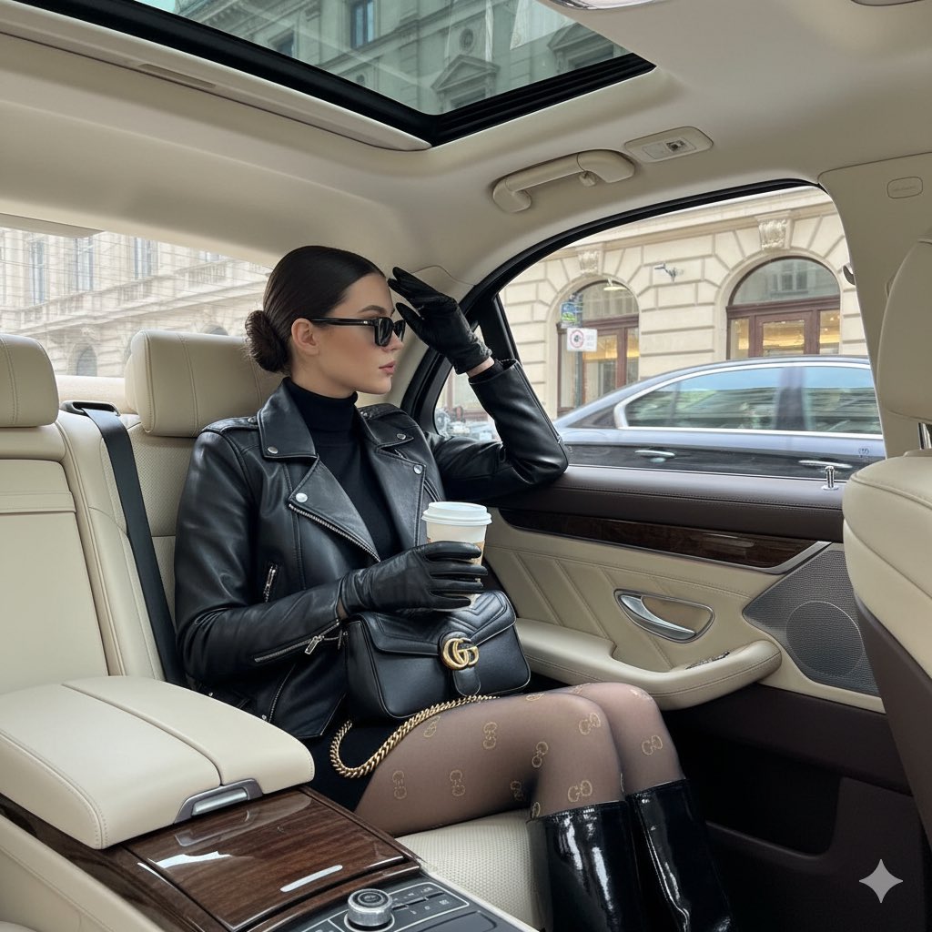 Fashion Photography: Stylish Woman in Luxury Car, Gucci Nano Banana提示词