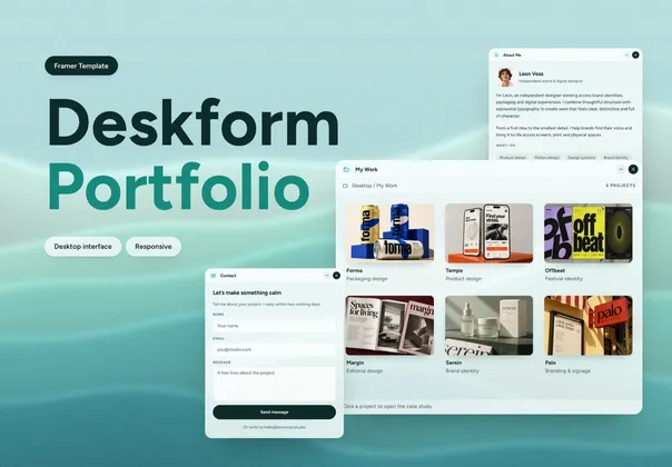 交互式桌面作品集Framer模板（Deskform），Deskform - Interactive Desktop Portfolio Framer Template