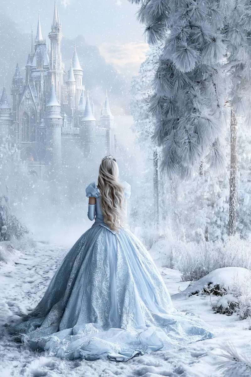 Winter Castle Woman Photo Midjourney提示词