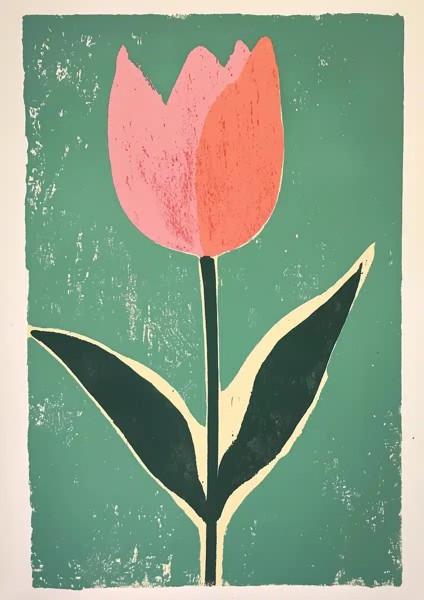 Block Print Matisse Tulip Midjourney提示词