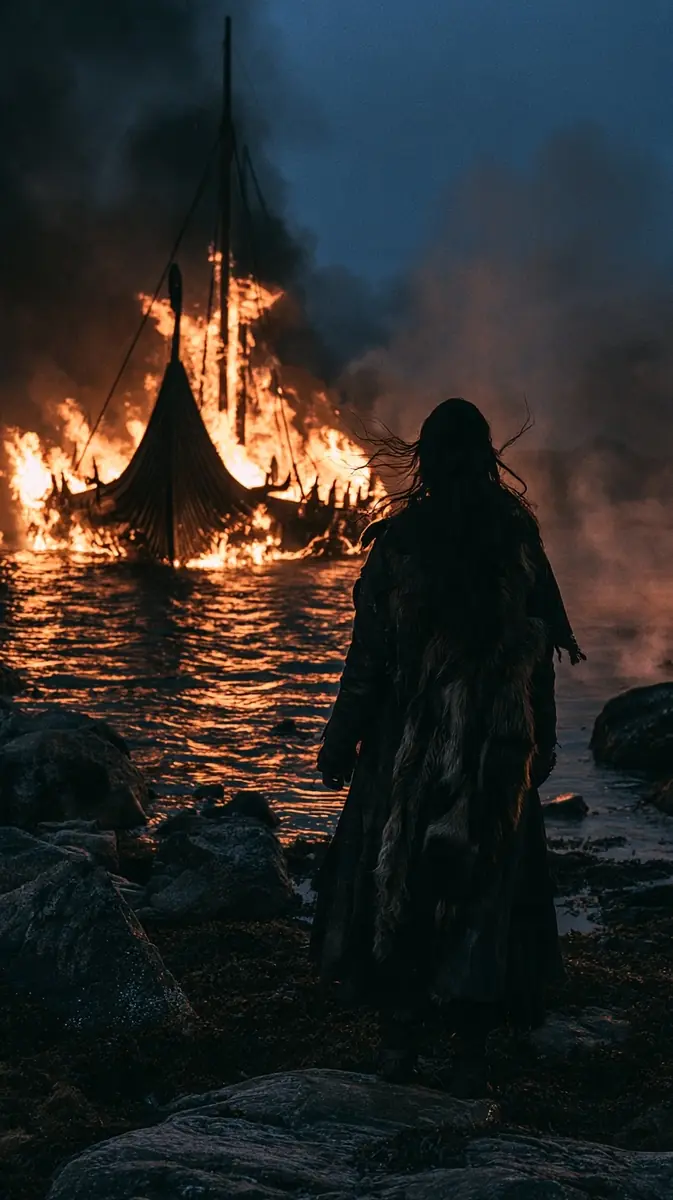 Burning Viking Boat Realism Midjourney提示词