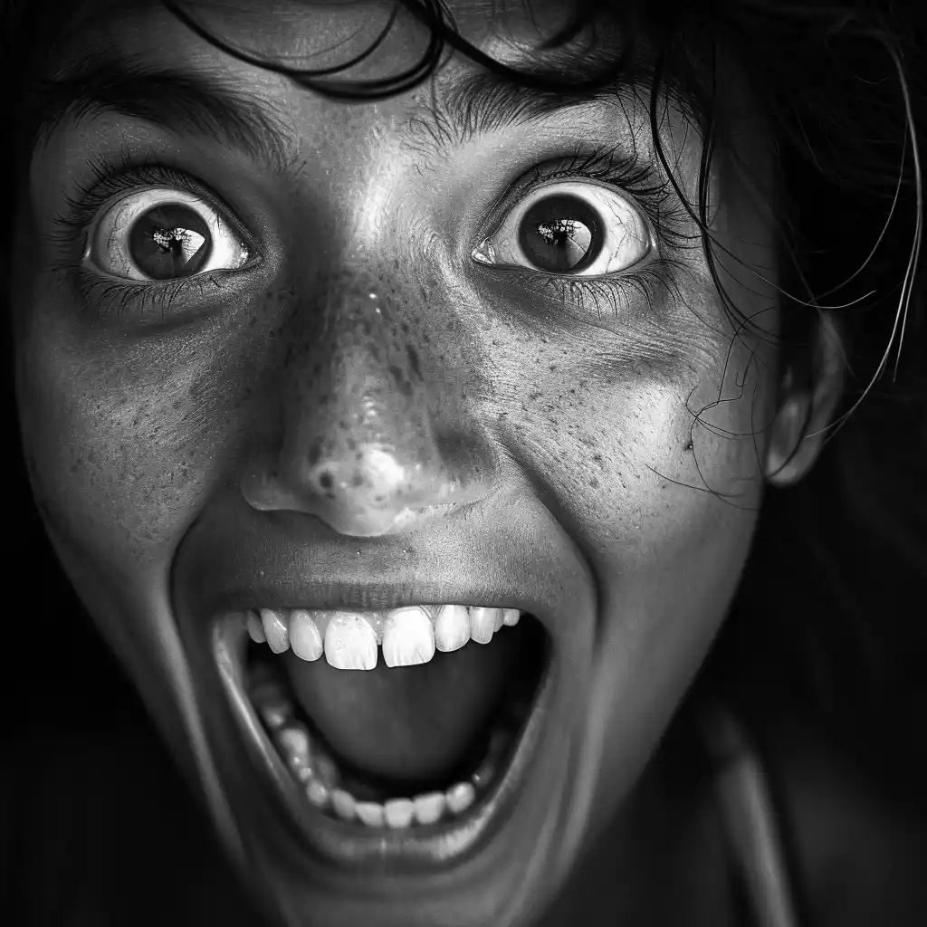 Joyful Screaming Woman Midjourney提示词