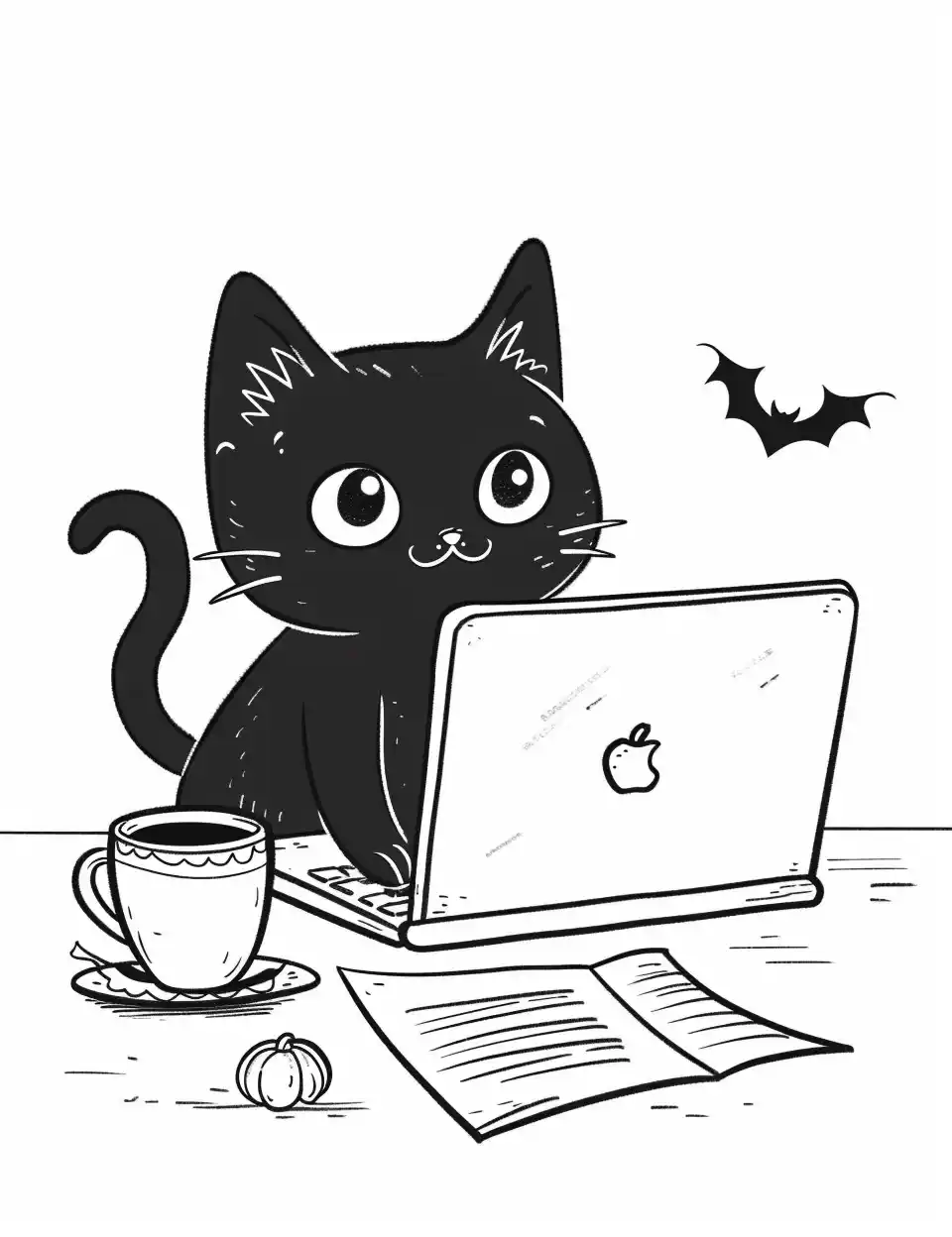 Black Cat Typing Laptop Midjourney提示词