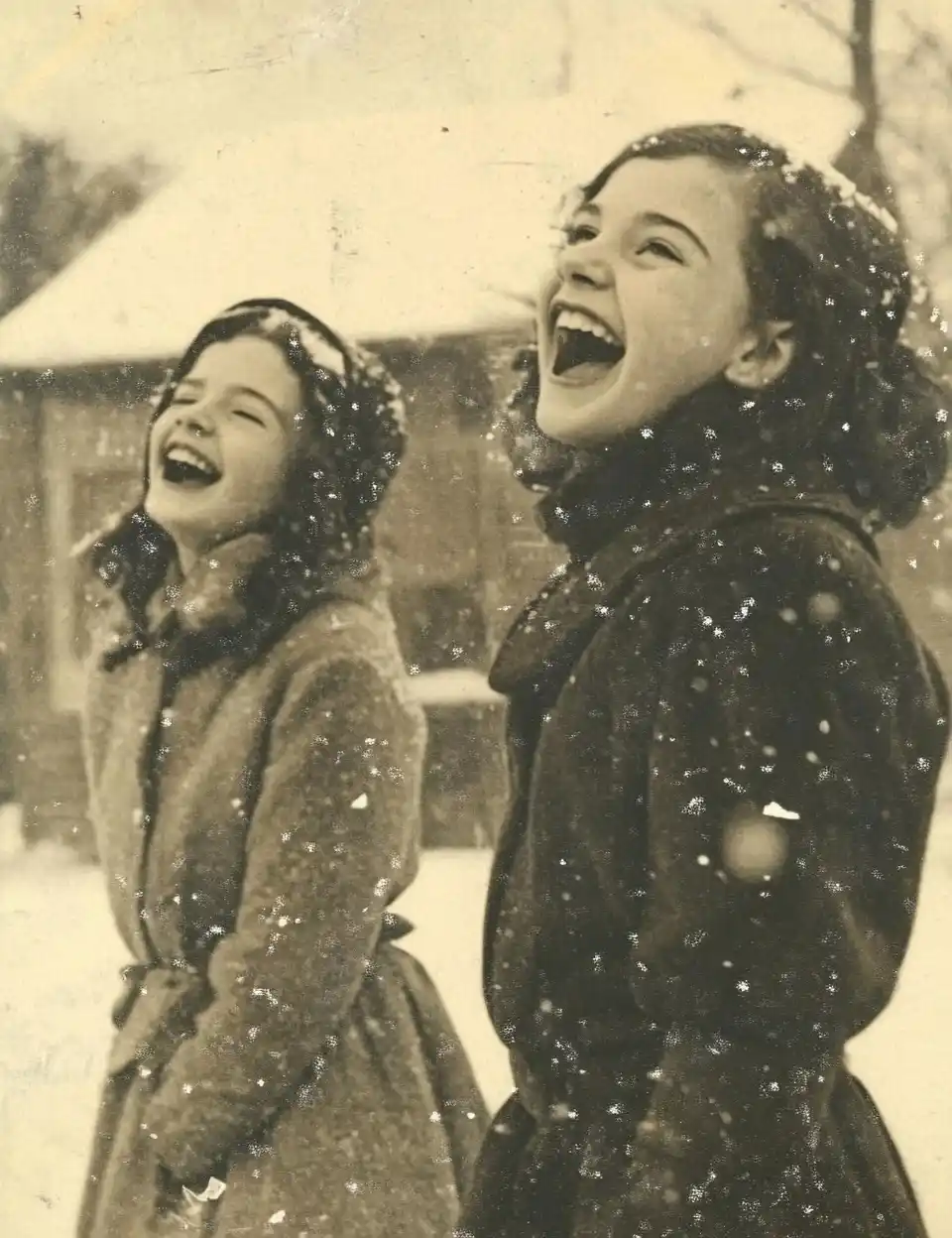 Vintage Christmas Portrait Snowfall Midjourney提示词